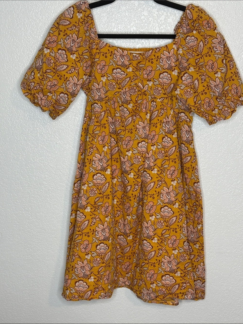 Janie and Jack Mustard Floral Binabu Smocked Back Cotton Dress Size 18 Kids